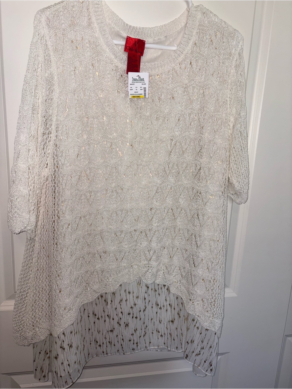 Christina White Open-Knit Layered Blouse with Gold Accents